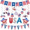 Chilfamy USA Party Decorations, Red Blue White Decorations with American Flag Banner, 12Pcs USA Hanging Swirls Decors, Pennant Bunting Banner, Foil Balloons for Welcome Home Patriotic Party Supplies
