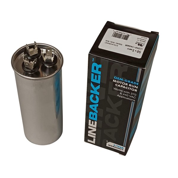 Supco Capacitor Round Dual Run 50 + 5 uf 370/440 Volts for HVAC Motors Compressors LCD50+5X440R Linebacker
