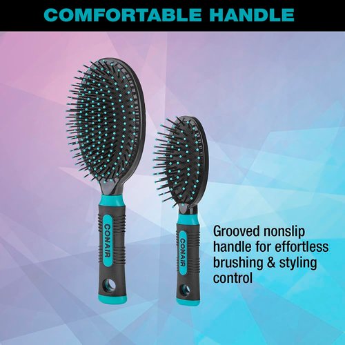Conair Salon Results Hairbrush Set - Travel Hair Brush - Hairbrushes for All Hair Types - Travel size + Full-size Brush