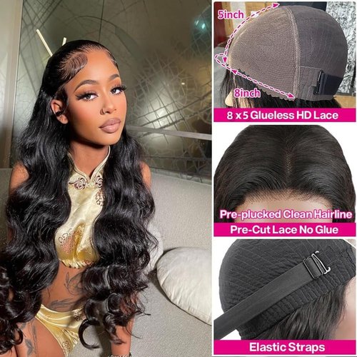Bestdilin Wear and Go Glueless Wigs Human Hair Pre Plucked Pre Cut HD Lace No Glue Body Wave Lace Front Wigs for Black Women Human Hair with Natural Hairline 200% Density 20 Inch