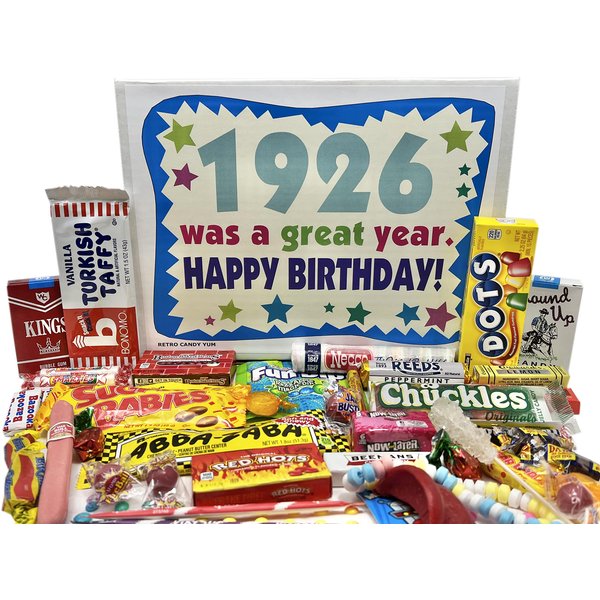 RETRO CANDY YUM ~ 1926 98th Birthday Gift Box Retro Nostalgic Candy Mix for 98 Year Old Man or Woman Born 1926