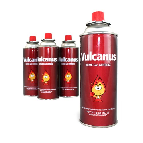 Vulcanus Butane Gas Cartridge Fuel Canister [Explosion-Proof, UL Listed] Used for Camping Stoves & Burners (4-Pack)