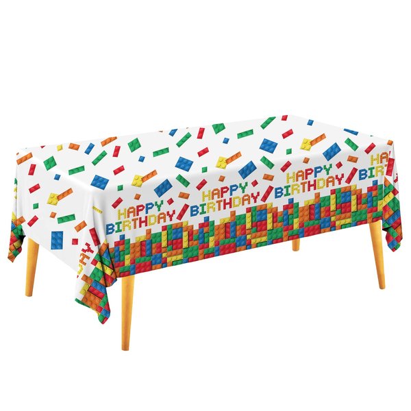 Gatherfun Building Block Party Disposable Tablecloth, Plastic Table Cover for Building Block Themed Party, Kids Birthday Party, 3 PCS, 54”x108”