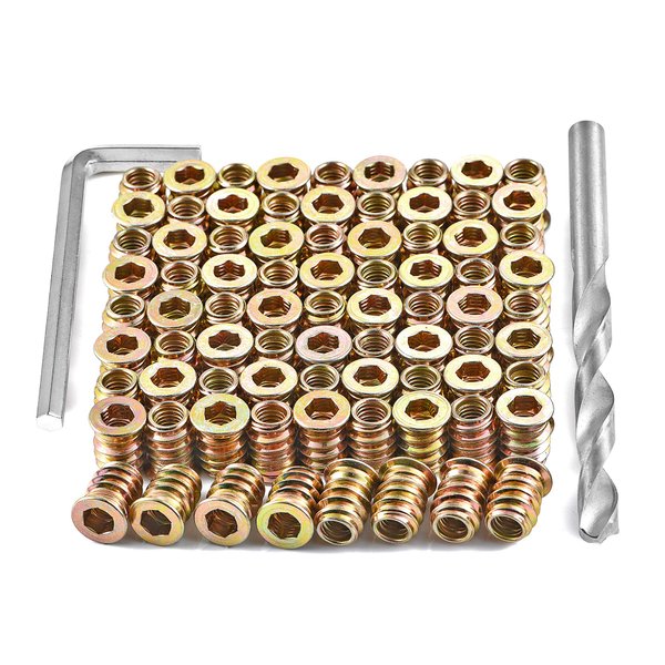 PGMJ 80 Pieces 1/4"-20 Wood Inserts Bolt Furniture Screw in Nut Threaded Fastener Connector Hex Socket Drive for Wood Furniture Assortment (1/4"-20 x15mm)