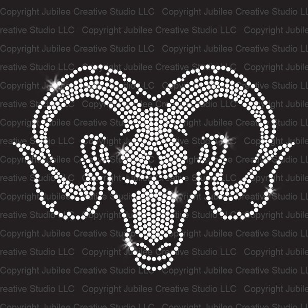 Rams Head Sparkly Iron-on Rhinestone Crystal T-Shirt Transfer by JCS Rhinestones