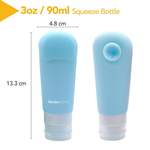 vadoworld, Travel Size Bottles set, Toiletries Containers, TSA approved, 3.2oz and 2.0oz, Leak Proof Squeezable Silicone Tubes, Easy Refillable, Custom Labels for Shampoo Conditioner, 4 pack
