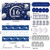 Navy Blue 16th Birthday Decorations for Boys and Girls, Happy 16th Birthday Backdrop, Tablecloth, Balloons Garland Arch Kit - 16th Birthday Banner Party Supplies Bday Decor for Sweet 16 Year Old Teen