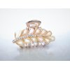 Small gold metal leaf crystal hair claw bridal clip (Primary color: Blue)