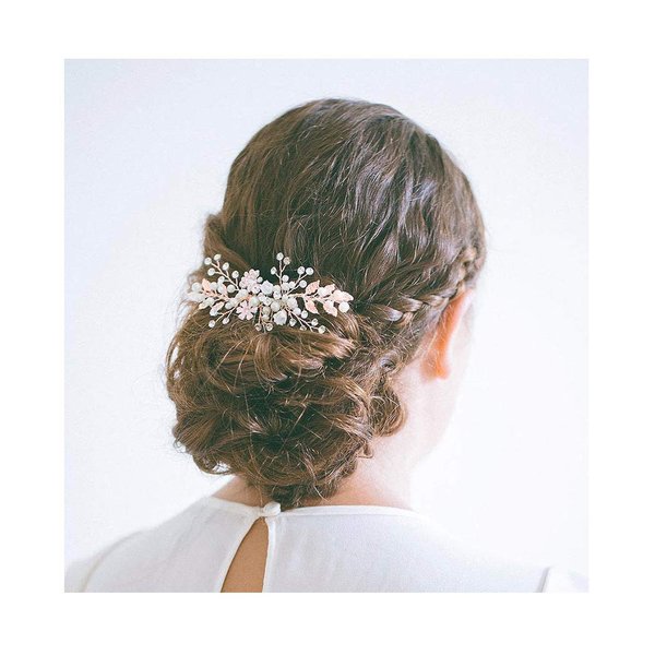 Campsis Wedding Bridal Hair Comb Bride Flower Hair Combs Pearl Bead Combs Crystal Rhinestone Combs Wedding Bride for Hair Accessories for Women and Girls (Rose gold)