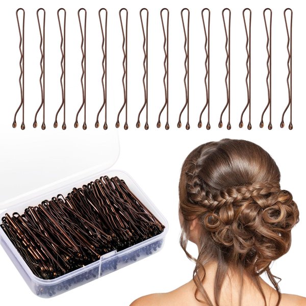 Mini Brown Bobby Pins Holder - 200 PCS Brown Bobby Hair Pins for Women Thick Hair Styling Small Bobby Pins with Clear Box