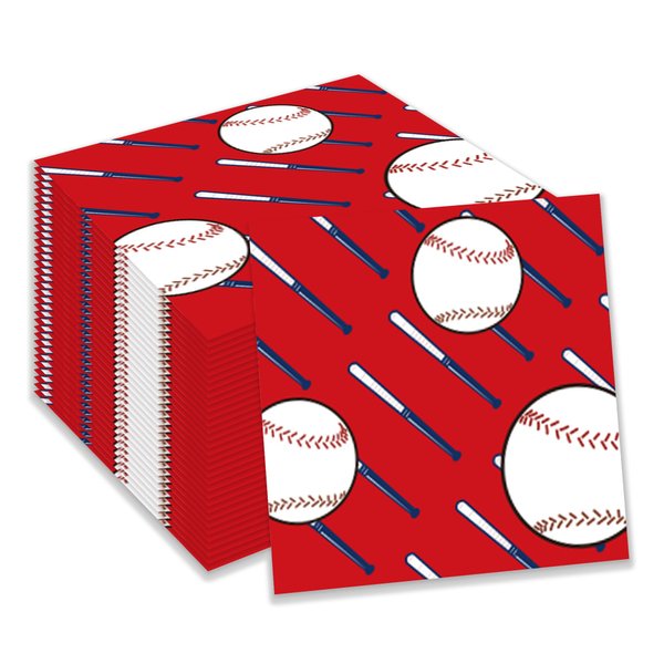 40pcs Baseball Napkins Sports Baseball Lunch Dinner Tableware Disposable Paper Napkin Set for Red White Baseball Themed Wedding Birthday Baby Shower Party Supplies