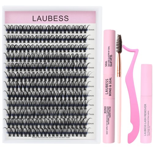 Lash Clusters Kit Mixed Tray Lash Extension Kit Lash Bond and Seal Waterproof DIY Eyelash Extension Kit Lash Remover Eyelash Brush Lash Tweezers Individual Lashes Kit (Set 40D-0.07D-14-18Mix)