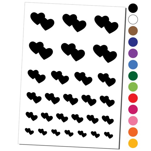 Double Heart Symbol Temporary Tattoo Water Resistant Fake Body Art Set Collection - Dark Green (One Sheet)