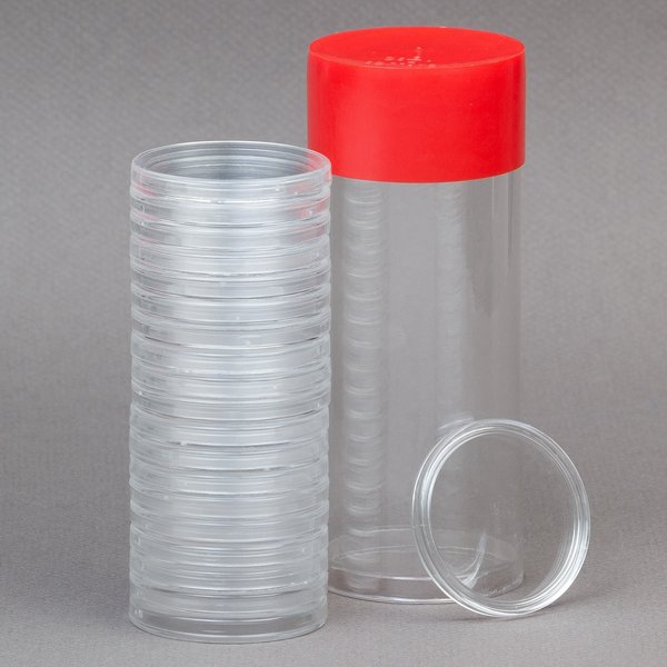OnFireGuy 20pcs 38.1mm Direct Fit “H38” Coin Capsules & Capsule Tube with Red Cap Lid for 1oz Silver Dollars | Capsules & Storage Tube for Morgan, Peace, Eisenhower Silver Dollars (NOT Silver Eagles)
