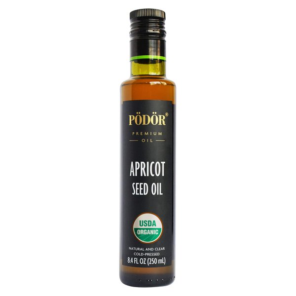 PÖDÖR Premium Organic Apricot Seed Oil - 8.4 fl. Oz. - Cold-Pressed, 100% Natural, Unrefined and Unfiltered, Vegan, Gluten-Free, Non-GMO in Glass Bottle