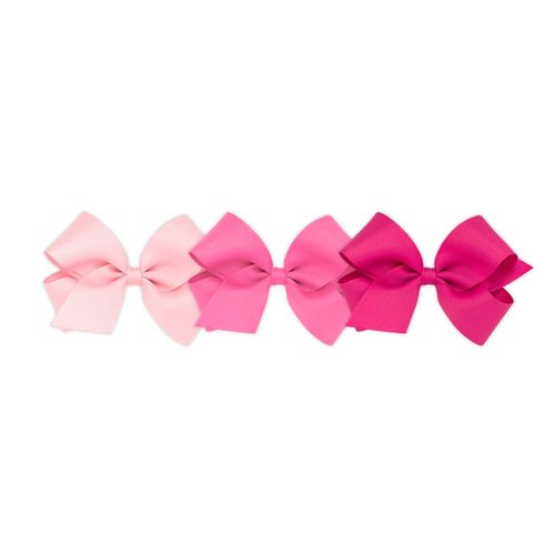 Wee Ones Girls' Medium Bow 3 pc Set Solid Grosgrain Variety Pack on a WeeStay No-Slip Hair Clip - Light Pink, Hot Pink and Shocking Pink