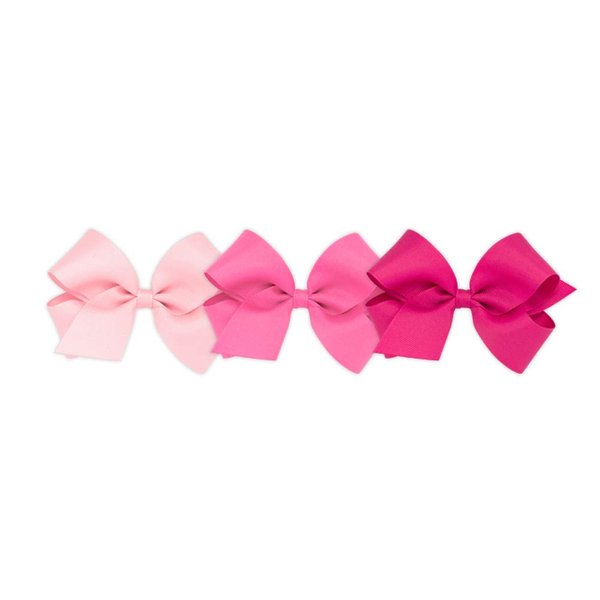 Wee Ones Girls' Medium Bow 3 pc Set Solid Grosgrain Variety Pack on a WeeStay No-Slip Hair Clip - Light Pink, Hot Pink and Shocking Pink