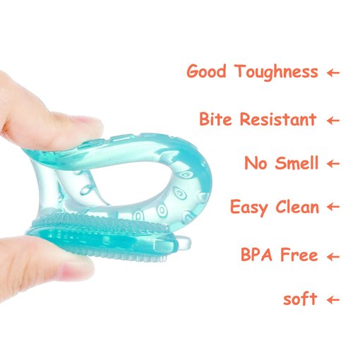 ZUCOOP Baby Teething Ring Silicone Teether Toys with Soft Bristles, Freezer Teething Toys for Babies 0-6 Months BPA Free, Snail Animals Teether Blue