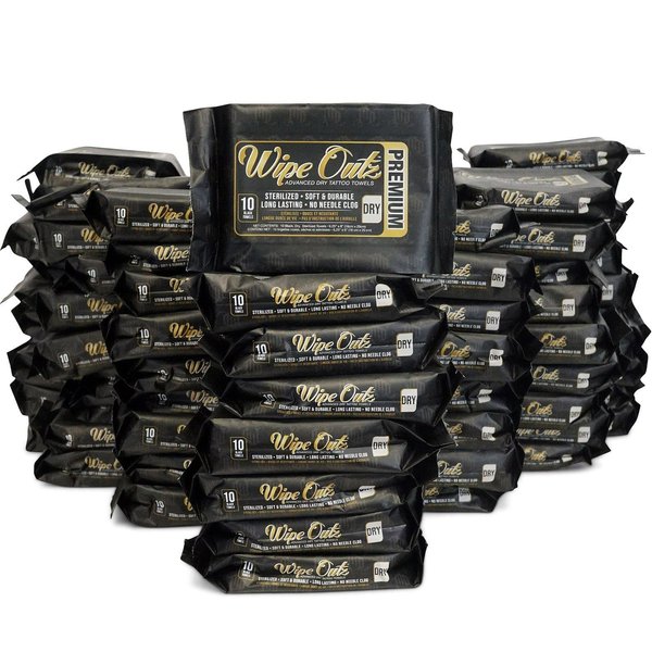 Wipe Outz Black Tattoo Towels - Premium DRY Tattoo Wipes for During Tattooing, Pmu Aftercare, Tattoo Aftercare - Soft & Durable Tattoo Ink Wipes (6.25”x8”) (Black 600-Count) (60 Pack)