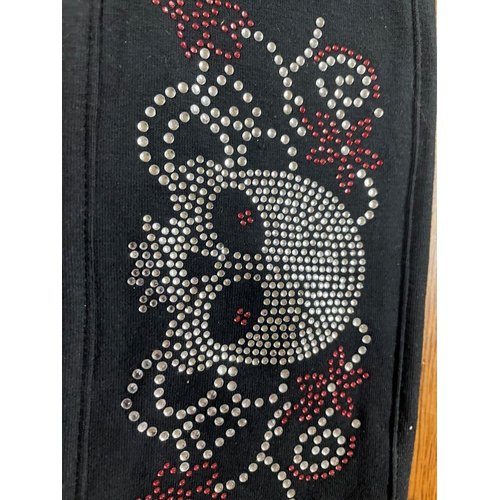 Danbando Headband Head Wrap Bandanna Skull and Flowers with Rhinestones 4 Way Stretch Optional Pony Tail Hole Sweatband