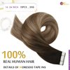 Moresoo Tape in Hair Extensions Human Hair,16 Inch 10 Pcs 25 Gram,#4/10/16 Brown to Gold Brown with Golden Blonde, Seamless Hair Extensions Fashion
