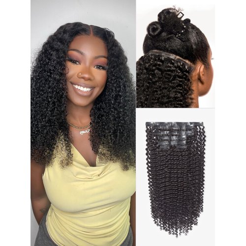 LUVME HAIR Clip in Hair Extensions Real Human Hair Fullness with 1 Pack 135g Kinky-Curly Thick Natural Black Hair Extensions Clip ins 7pcs 16clips 20 inch Hair Extensions
