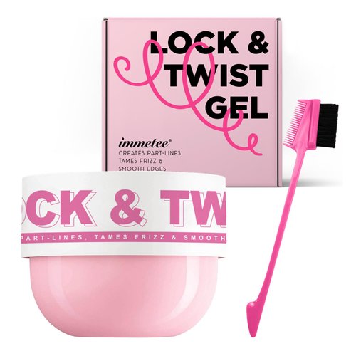 immetee Braiding Gel, Twist and Lock Gel All Day Hold, Edge Control Gel for Afro Hair, Frizz Control Hair Gel with Brush. 200g/7.05Oz (Pink)