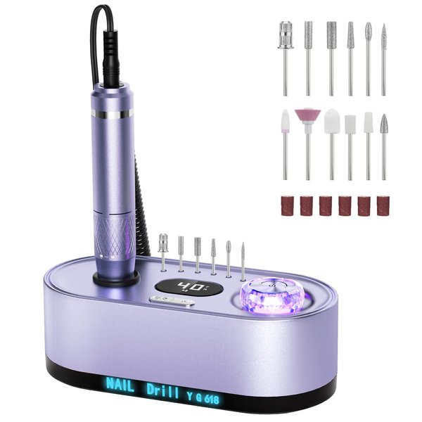 GOLEEXU Nail Drill Electric File: 40000RPM Professional E File Kit Efile Machine Filer for Shaping, Buffing, Removing Acrylic Gel Nails, Manicure Pedicure Kit with 12Pcs Nail Bits, Home Salon Use