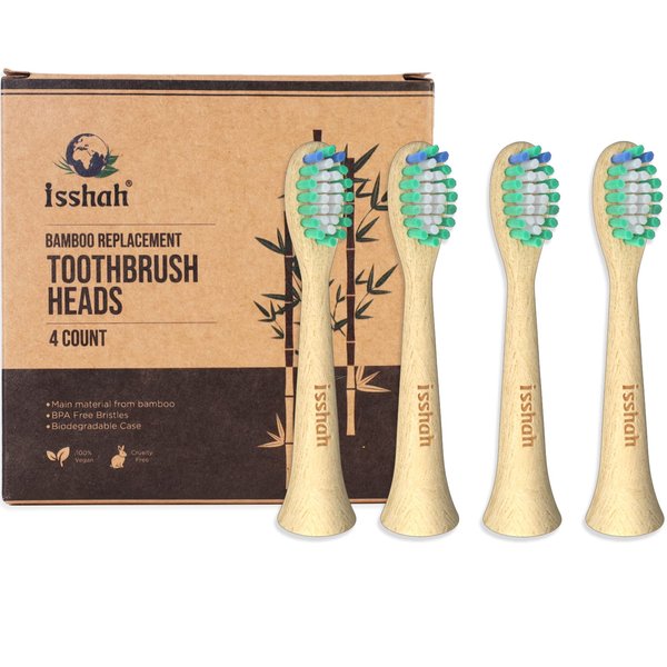 Bamboo Replacement Toothbrush Heads - 4 Count (Fits Most Philips Electric Toothbrushes)