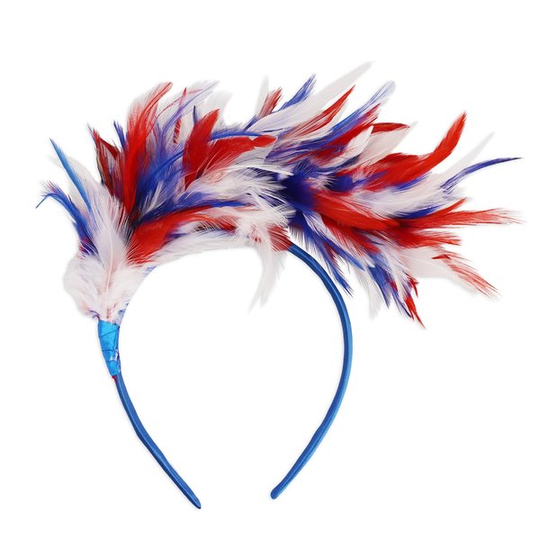 hhdatc 4th of July Womens Feathers Fascinator Headband Hat Party Costume,Memorial Day, Labor Day, Veteran's Day Red White Blue
