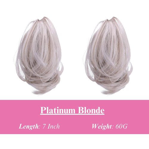 JUVABUN Claw Clip Wavy Ponytail Extension 7" -Platinum Blonde| Hair Extension Clips | Ponytail Extension Human Hair | Wavy Hair Extensions | Washable Realistic And Synthetic |Platinum Blonde