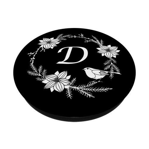 Cell Phone Pop Out Holder,White and Black Floral Letter D PopSockets PopGrip: Swappable Grip for Phones & Tablets