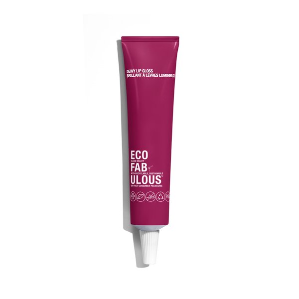 ECOFABULOUS Dewy Lip Gloss - Enriched with Squalane and Jojoba Esters, Nourishes and Conditions Lips, Clean + Recyclable + Vegan, 15 mL/ 0.5 Fl Oz - Wave Hello (Deep Violet Berry)