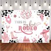 West Cowgirl Theme Birthday Party Background Wild West Party Supplies This is My First Rodeo Banner Girl Birthday Party Cow Print Pink Cactus Western Girls Party Decoration Supplies (6X4FT)