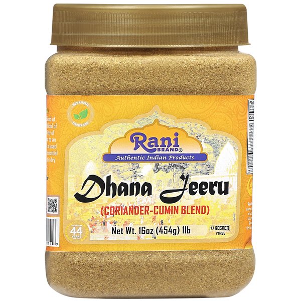 Rani Dhana-Jeeru (Coriander-Cumin Blend 50-50) Powder 16oz (1lb) 454g PET Jar ~ All Natural | Vegan | Gluten Friendly | Non-GMO | Kosher | Indian Origin
