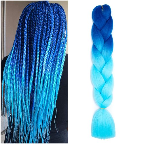 Braiding Hair Ombre Blue to Sky Blue Kanekalon Braid Hair Extensions Hot Water Setting High Temperature Synthetic Fiber 24 Inches(B45-1Pack)