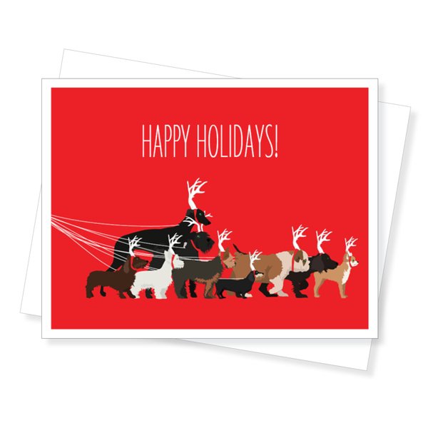 Apartment 2 Cards Dog Walk Holiday Christmas Cards, Set of 8 Greeting Cards, Red, A2 (4.25x5.5") (H137BOX)