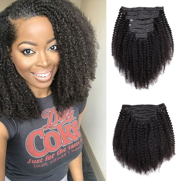 Kinky Curly Clip in Hair Extensions Real Human Hair 4B 4C Human Hair Clip in Extensions Double Weft Afro Kinky Curly Clip ins for Black Women Natural Color 7pcs 120g/set 18Inch