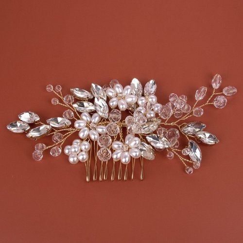 Wedding Hair Accessories for Brides, Beusoulover Bridal Hair Accessories, 5 Pieces (Pearl Hair Comb + 4pcs Silver Hair Pins) for Women and Girls, Brides, Bridesmaids