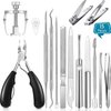 15 Pieces Ingrown Toenail Tools Stainless Steel Foot Nail Tools, Toenail File and Lifter, Nail Clipper, Cuticle Cutters, Cuticle Pusher and Manicure Pedicure Tools for Ingrown and Thick Nail (Black)
