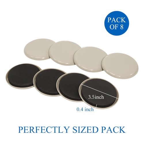 Kayzn Furniture Sliders 8pcs 3 1/2 inch - Heavy Duty Reusable Round Sliders for Moving Furniture on Carpet, Easily Move Couches/Beds/Armoires