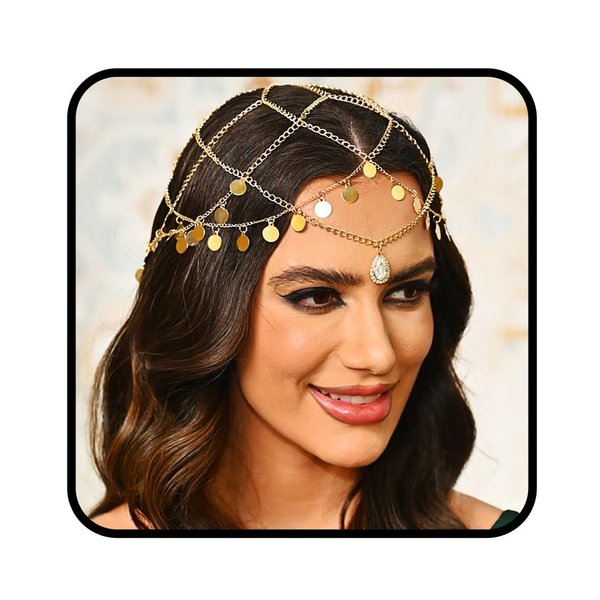 CLOACE Sequin Head Chain Boho Gold Headband Tassel Hair Chain Bridal Headpiece for Women and Girls