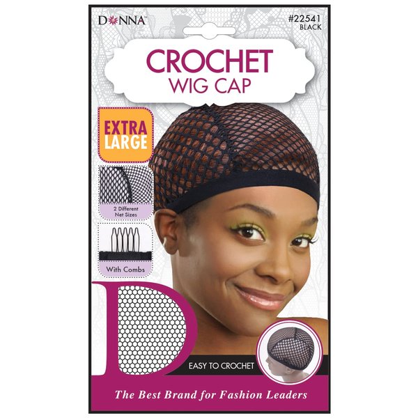 DONNA Crochet Wig Cap Wig Head Wig Caps for Women Hair Net Black XL