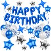 56 PCS Happy Birthday Balloons Happy Birthday Banner Silver and Black Balloons for Boys Men Girls Women 16th 18th 20th 21st 25th 30th 40th 50th 60th Birthday Party Decorations (Blue)
