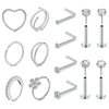 JFORYOU 20G Surgical Stainless Steel Nose Rings Threadless Push in Nose Rings Hoops L Shaped Nose Studs Lip Cartilage Helix Tragus Nose Medusa Piercing Jewelry for Women Men, 14PCS Silver