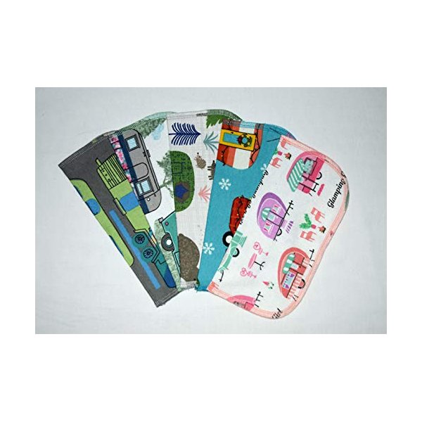 1 Ply 8x8 Inches Printed Flannel Set of 5 Little Wipes Traveling Campers