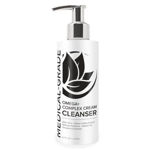 Microderm GLO Omega+ Complex Cream Facial Cleanser, Daily Face Wash & Makeup Remover, All Skin Types, Omega 3 & 6, Retinyl, Green Coffee Extract & Aloe Vera, Paraben-Free & Vegan, 6.7 Fl Oz