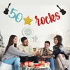 WeBenison 50 Rocks Birthday Banner Rock and Roll Music Theme 50th Birthday Banner / 50's Rock Guitar Birthday Party Decorations Glitter (50)