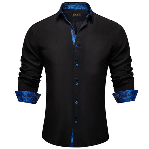DiBanGu Men's Casual Cotton Long Sleeve Dress Shirt Classic Black Button Down Shirt