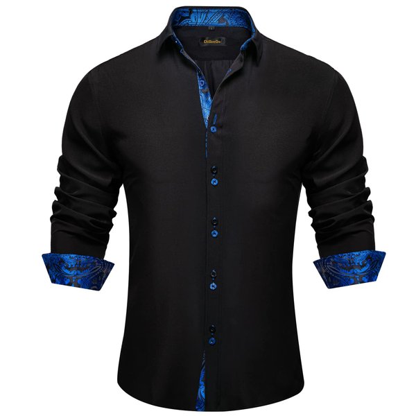 DiBanGu Men's Casual Cotton Long Sleeve Dress Shirt Classic Black Button Down Shirt